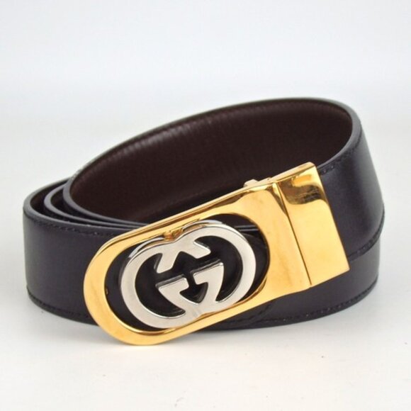 Authentic GUCCI 036 084 9390 GG logo buckle 90-36 reversible belt leather [Used] main image 9